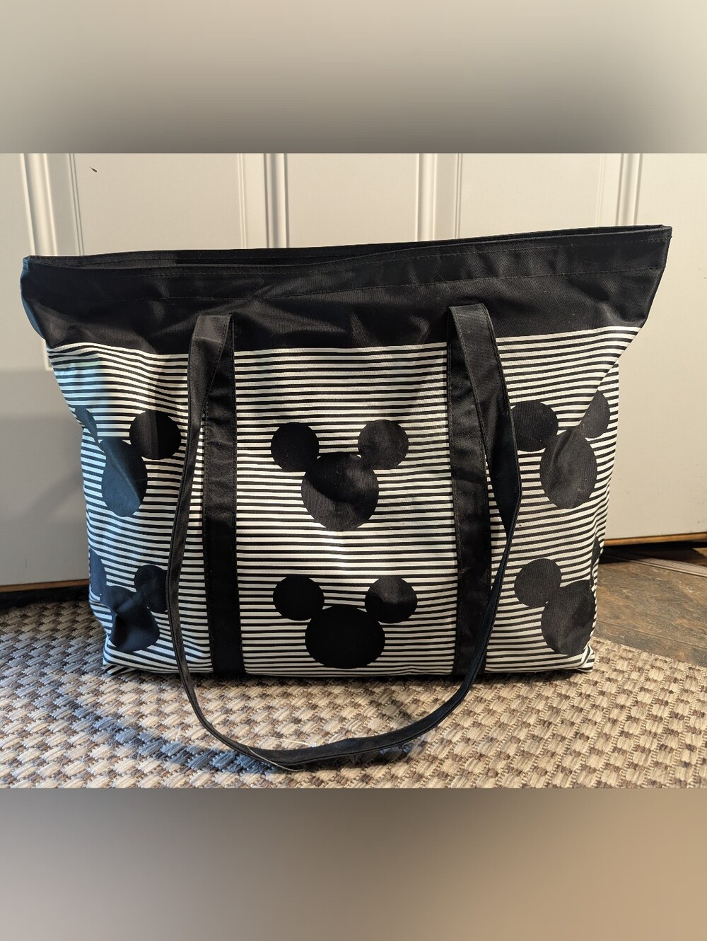 Walt Disney World Parks Mickey Mouse Black and White Striped Tote Bag